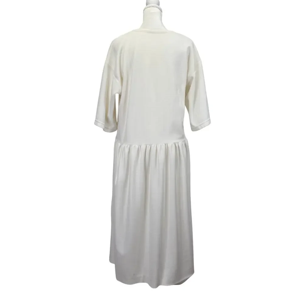 Vintage SONIA RYKIEL Cotton Velour Dress Cream Size L Exposed Seams Pockets